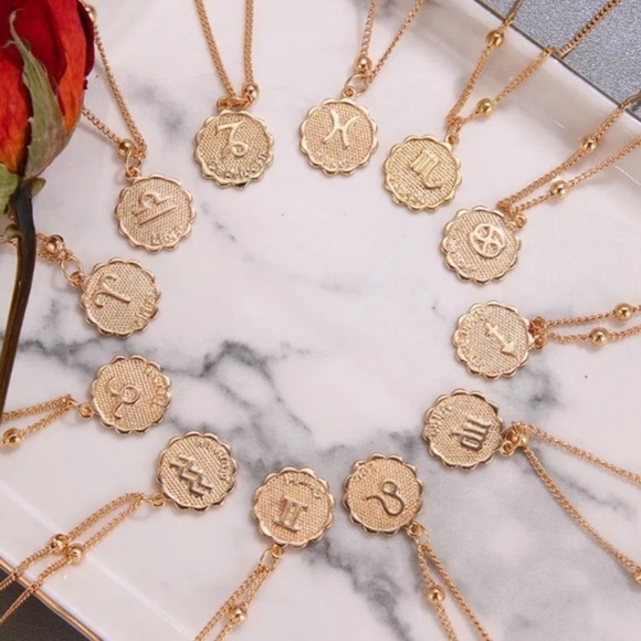 Gold Zodiac Coin w/Ball Bead Chain - Picture 2 of 16